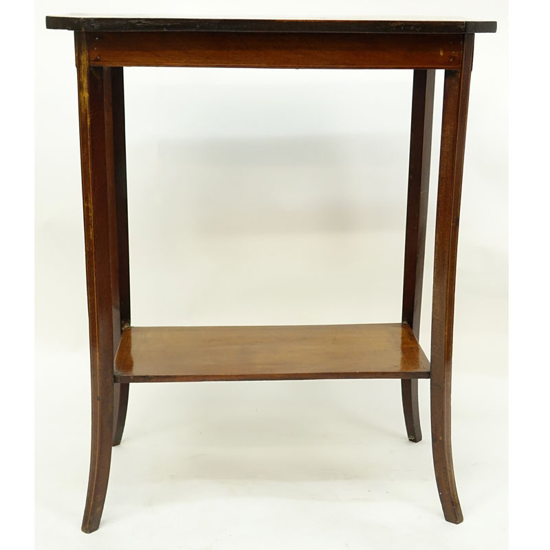 19th Century Sheraton Style Side Table. Center shell motif inlay with two tone gallery.