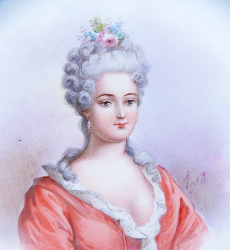 19/20th Century Sevres Portrait Plate. Painted with a bust-length portrait of Duchess de Berry.