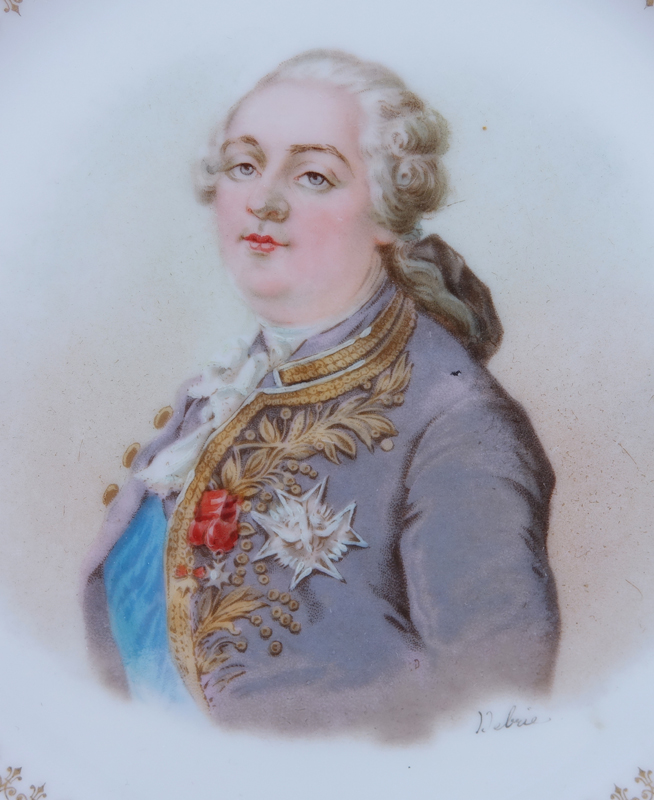 19/20th Century Sevres Portrait Plate. Painted with a bust-length portrait of Louis XVI.