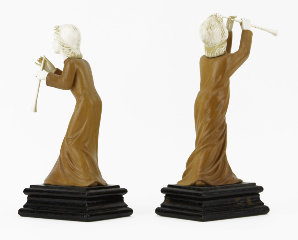 In the manner of Simon Troger, Austrian (1683-1768) Carved Wood and Bone Ivory Musicians. Good condition.