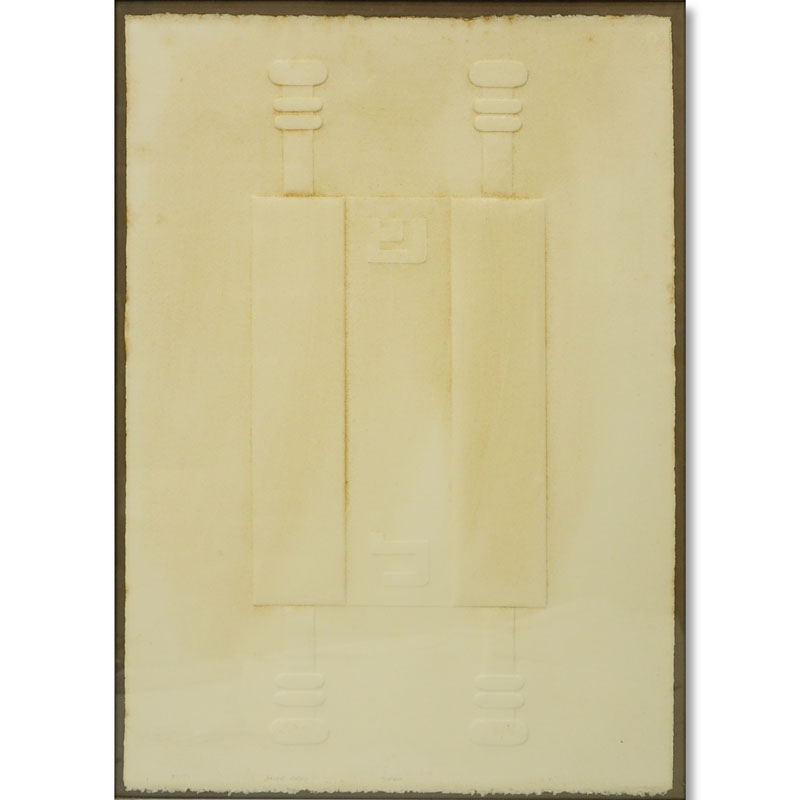Omar Vayo, Israeli (20th Century) Intaglio on deckled paper "Torah". Pencil signed and numbered 26/50.