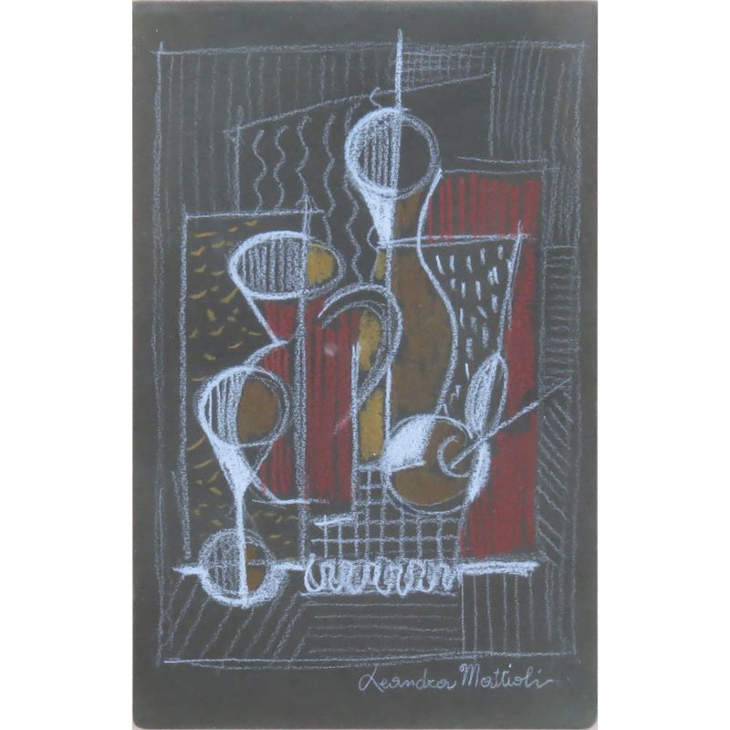 Leandra Mattoli, Italian (20th Century) Colored pencils on paper. "Cubist Composition" Signed.