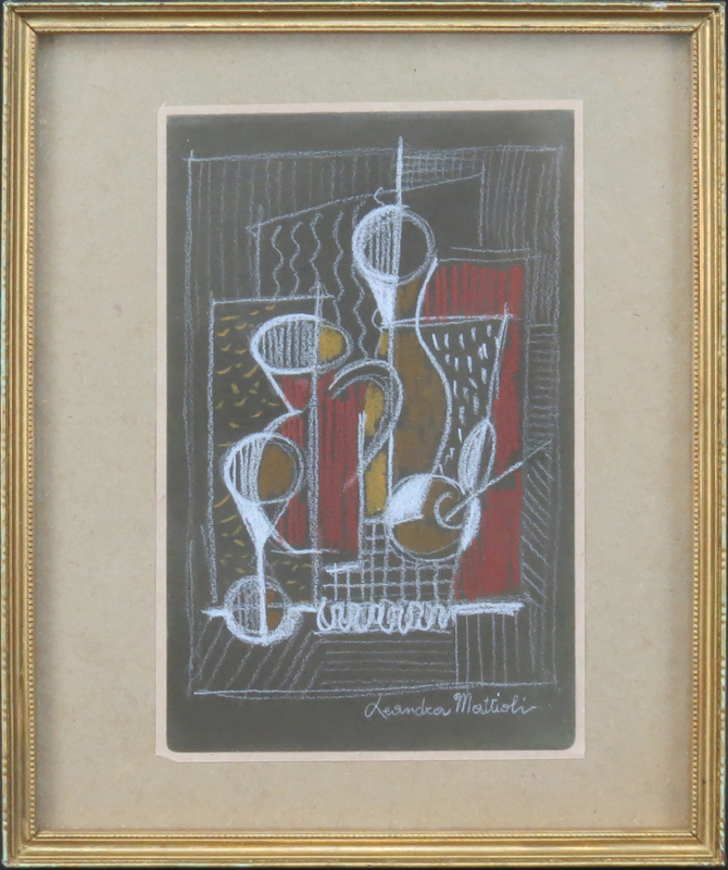 Leandra Mattoli, Italian (20th Century) Colored pencils on paper. "Cubist Composition" Signed.