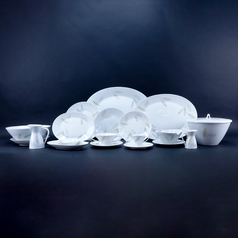 Seventy Six (76) Pc Rosenthal - Continental "Bunte Blatter" Porcelain Dinner Service. Includes: 6 dinner plates 9-3/4" Dia, 8 luncheon plates, 8 salad plates, 5 bread and butter plates, 7 coupe soup bowls,  11 fruit/desert bowls, 10 footed cream soups bow