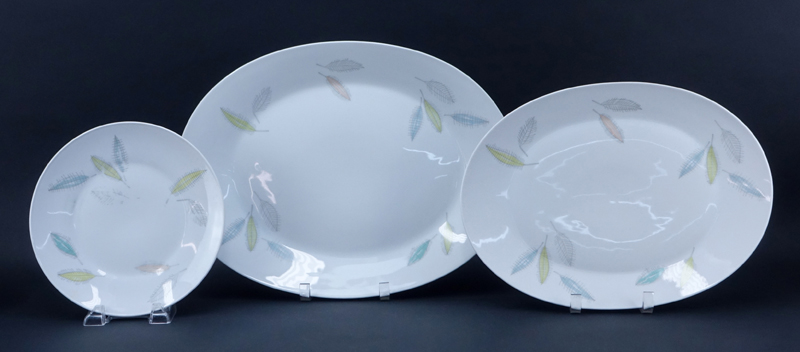 Seventy Six (76) Pc Rosenthal - Continental "Bunte Blatter" Porcelain Dinner Service. Includes: 6 dinner plates 9-3/4" Dia, 8 luncheon plates, 8 salad plates, 5 bread and butter plates, 7 coupe soup bowls,  11 fruit/desert bowls, 10 footed cream soups bow