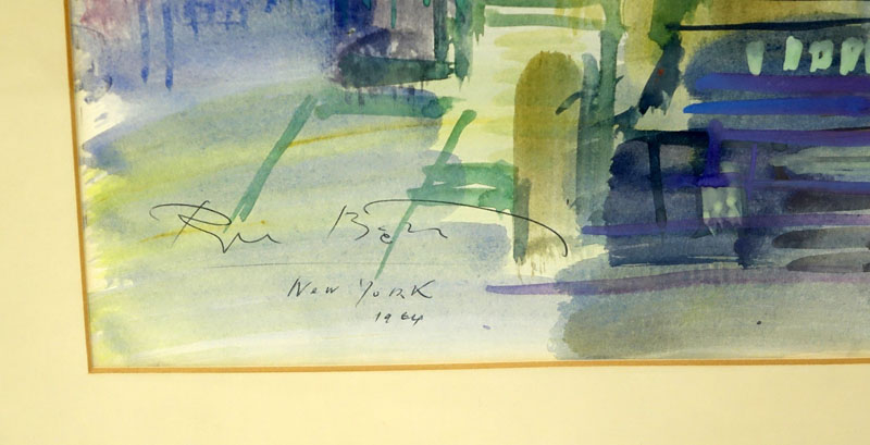 Ru Ben (20th C.) Watercolor on Paper of New York 1964 Signed Lower Left.