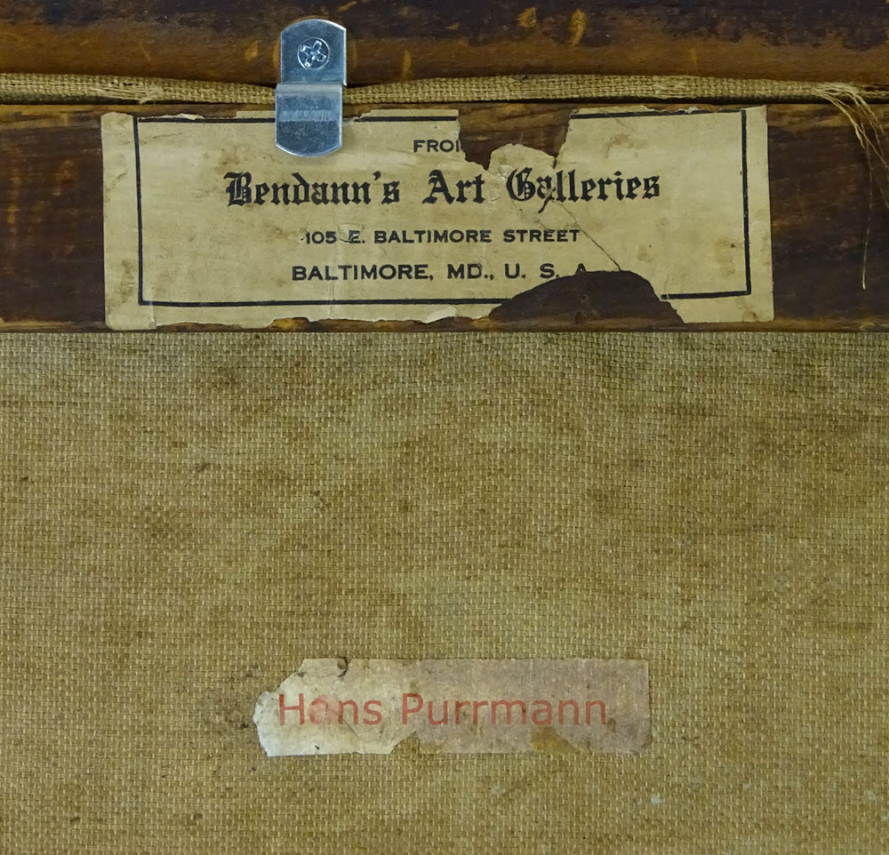 Attributed to: Hans Purrmann, German (1880-1966) Oil on Canvas "Dia Hinterhof". Artist label en verso.