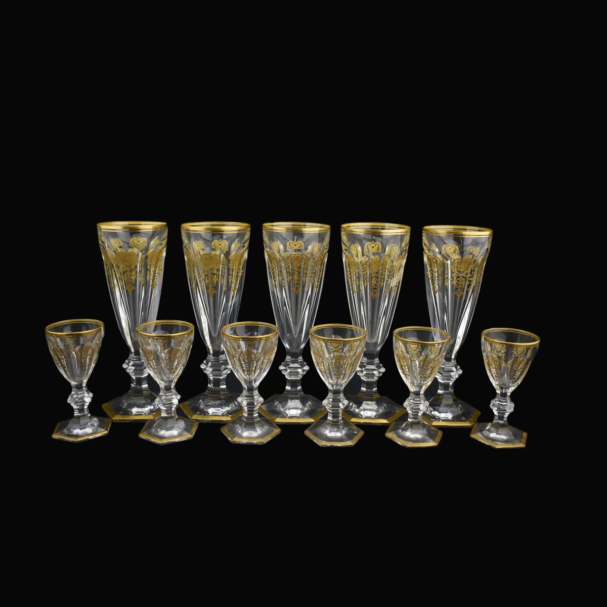 Set of Eleven (11) Baccarat Harcourt (Gold)