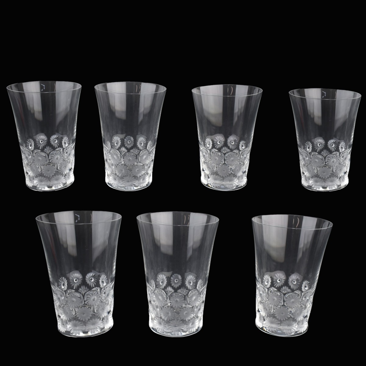 Seven Lalique Crystal Napsbury Whiskey Glasses