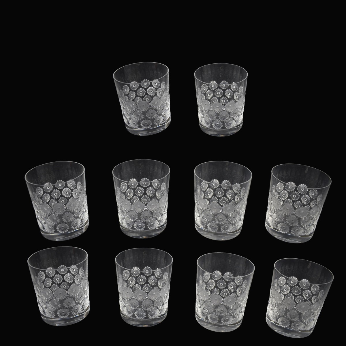 Ten Lalique Crystal Napsbury Old Fashioned Glasses