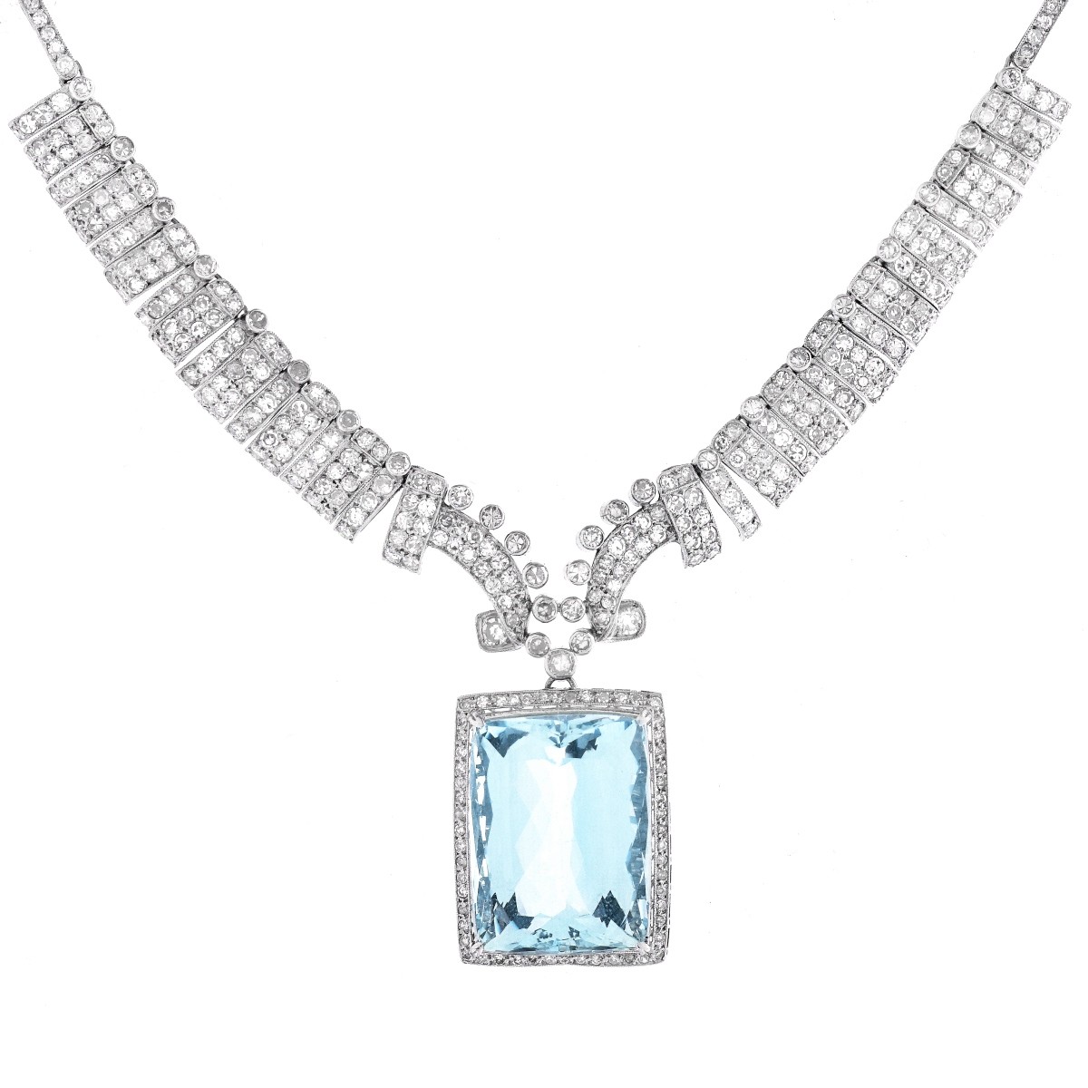 Art Deco Aquamarine and Diamond Necklace