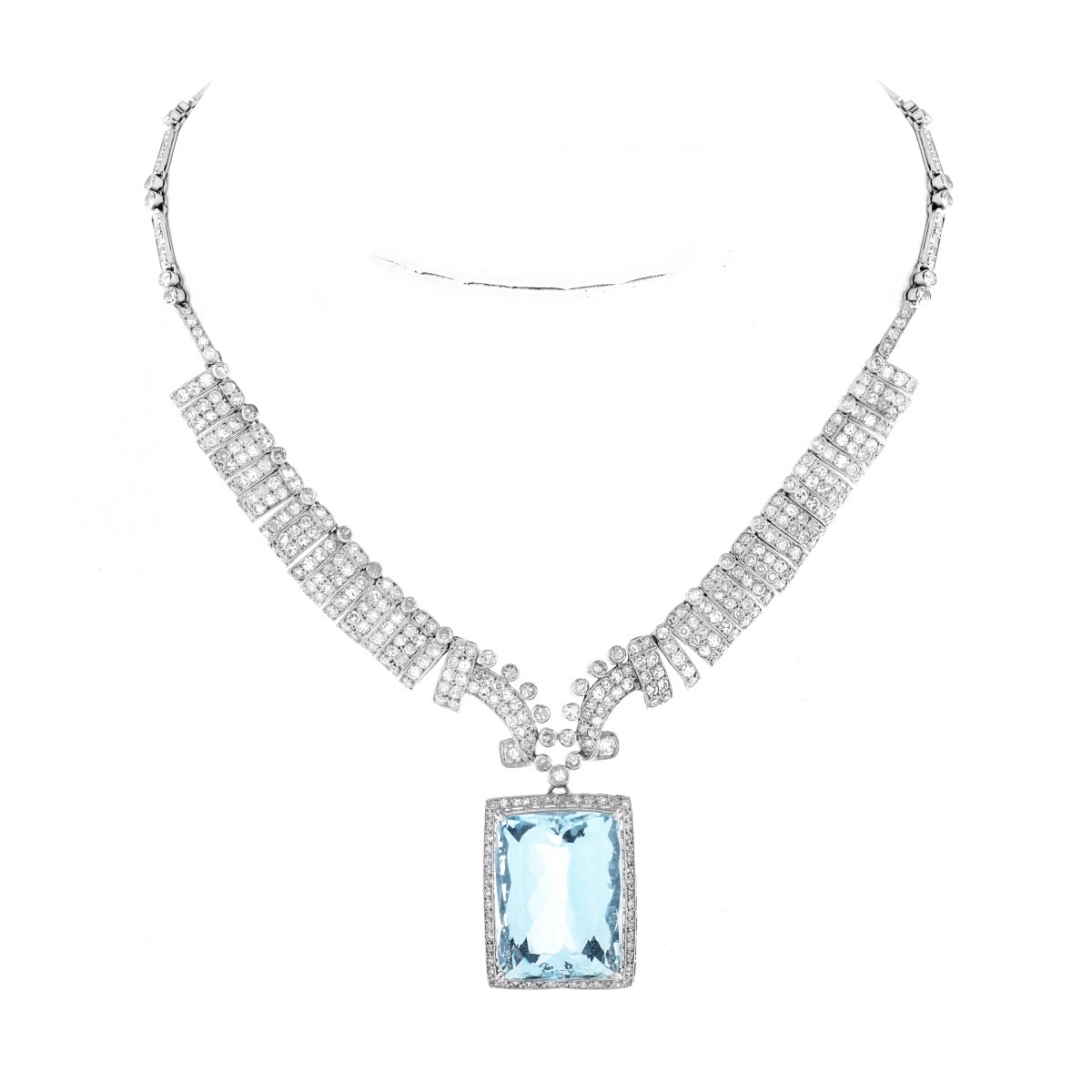 Art Deco Aquamarine and Diamond Necklace