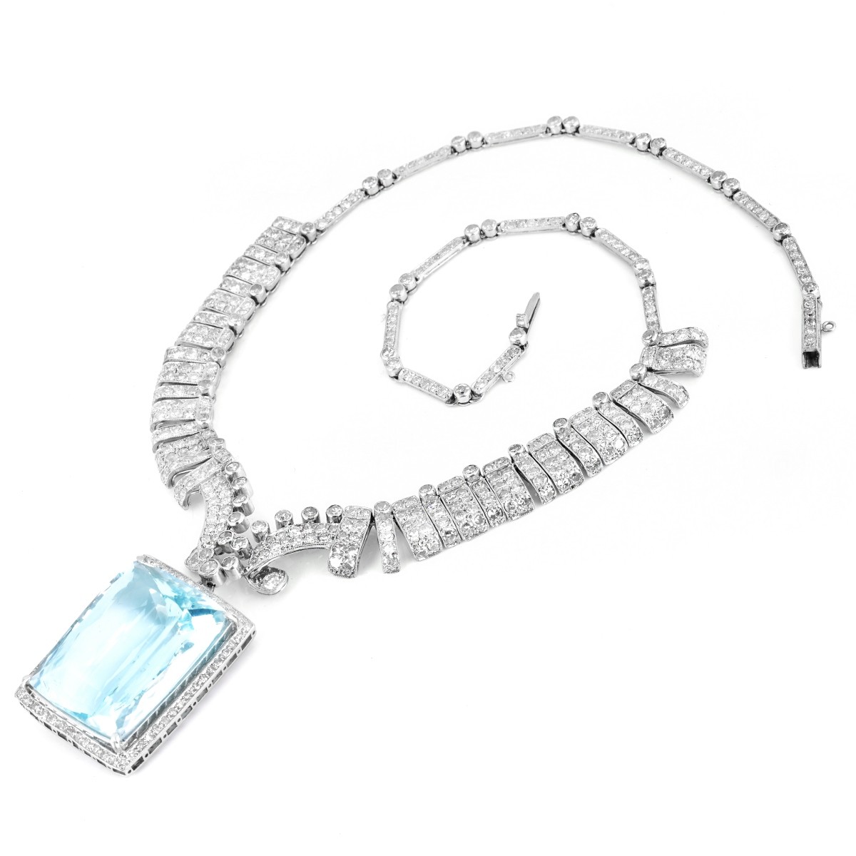 Art Deco Aquamarine and Diamond Necklace