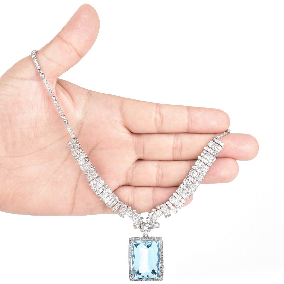 Art Deco Aquamarine and Diamond Necklace