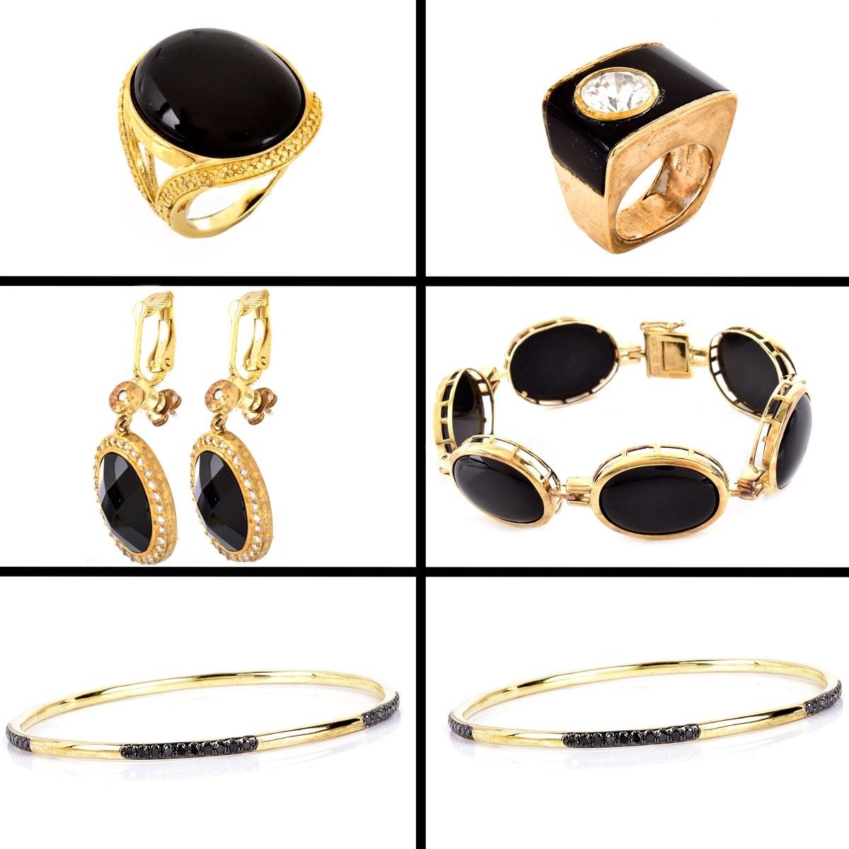 6 Pieces Vermeil Sterling And Onyx Fashion Jewelry