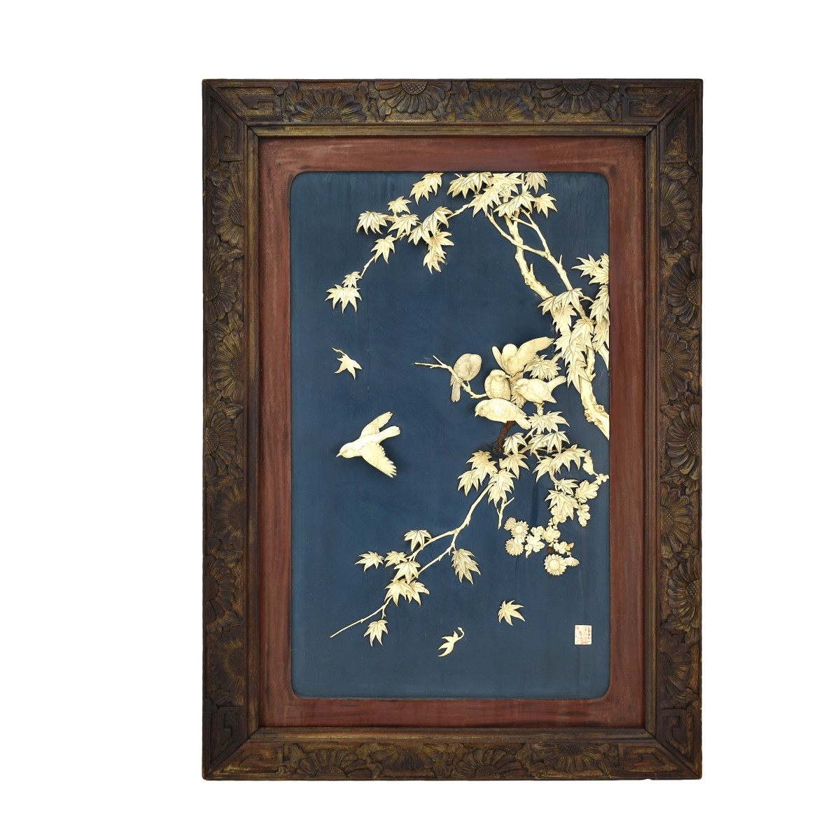 Japanese Carved Bone and Lacquer Panel