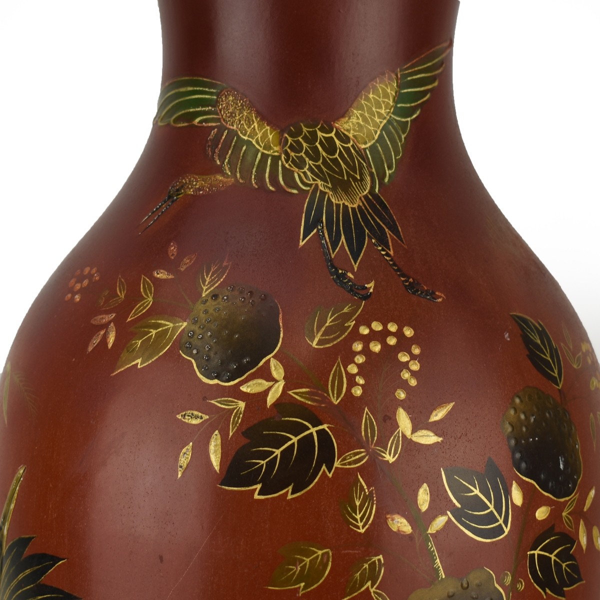 Pair Japanese Enameled Terra Cotta Vases