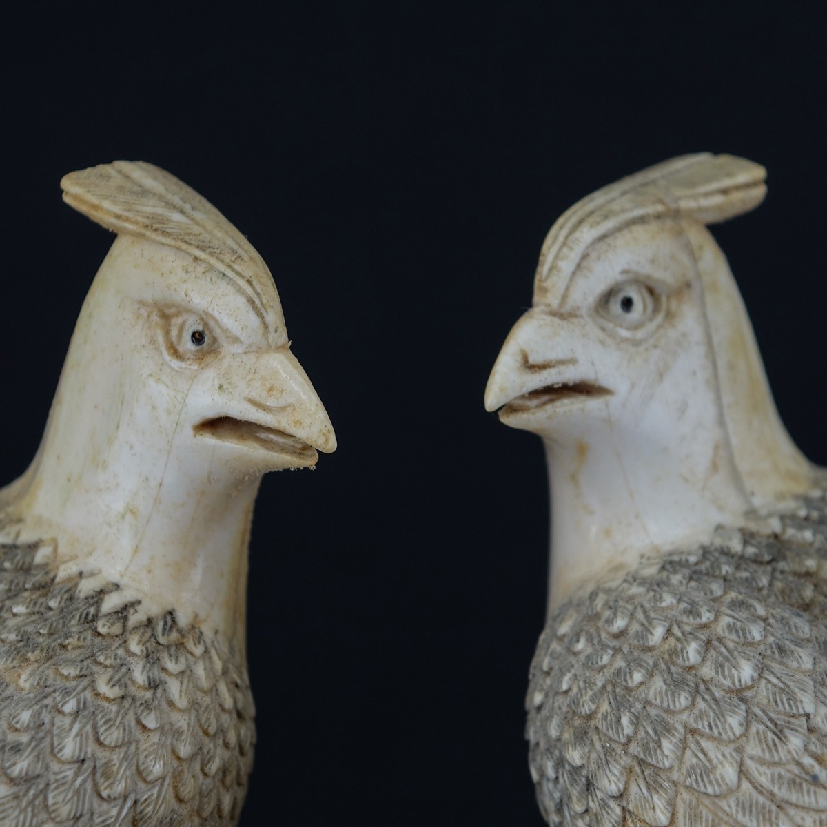 Pair Chinese Carved Ivory Phoenix Birds