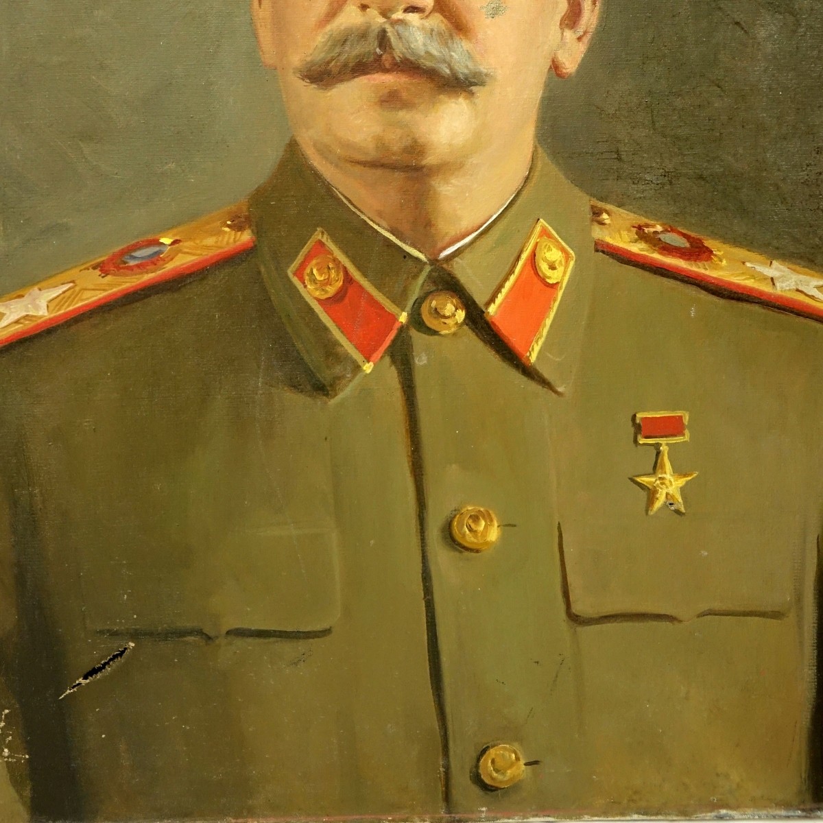 Vintage Oil On Canvas, Portrait Of Joseph Stalin