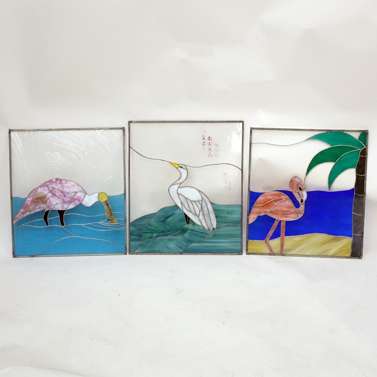 Grouping of Three (3) Vintage Stained Glass Panels