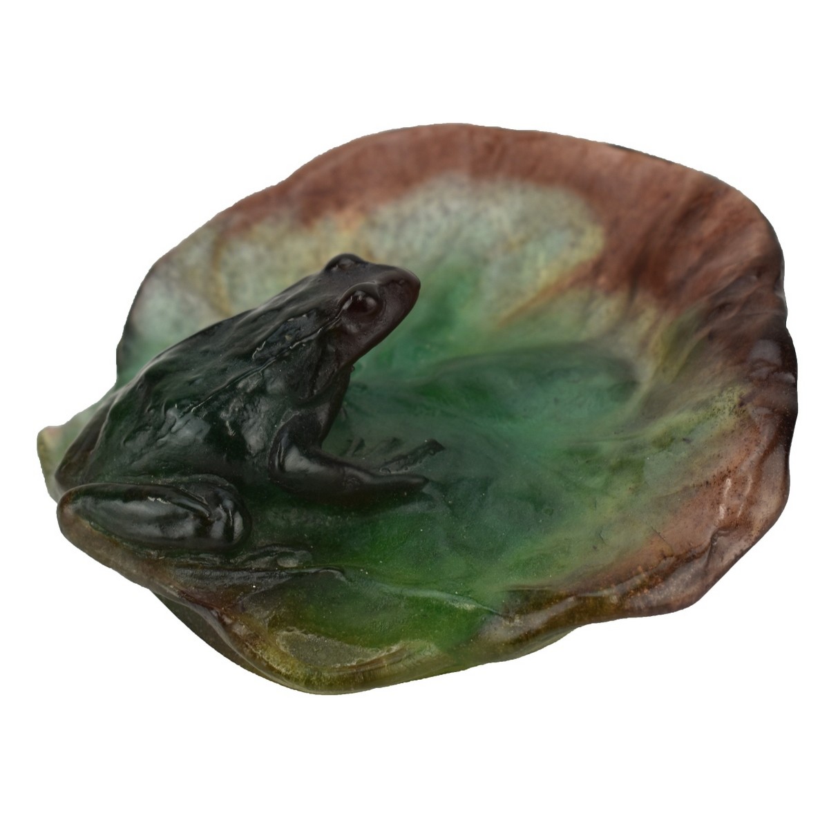 Daum France Pate de Verre Frog on Lily Pad