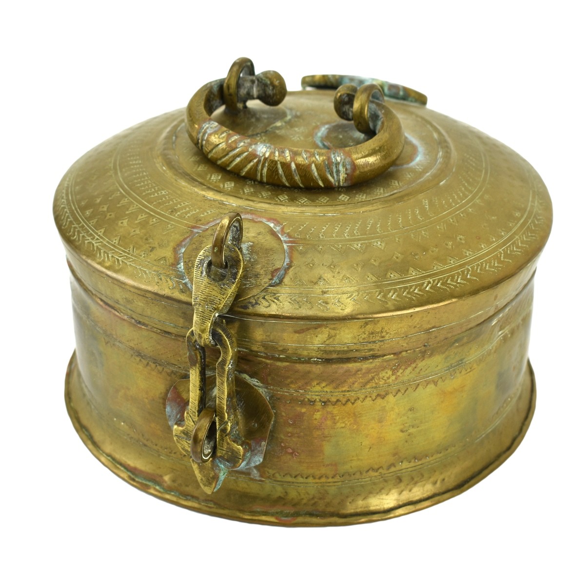 Vintage Indian Brass Lock Box With Handle