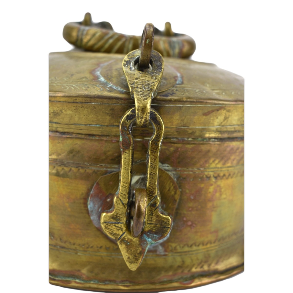 Vintage Indian Brass Lock Box With Handle