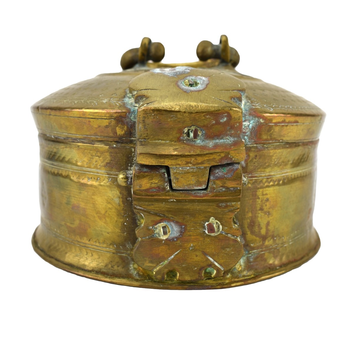 Vintage Indian Brass Lock Box With Handle