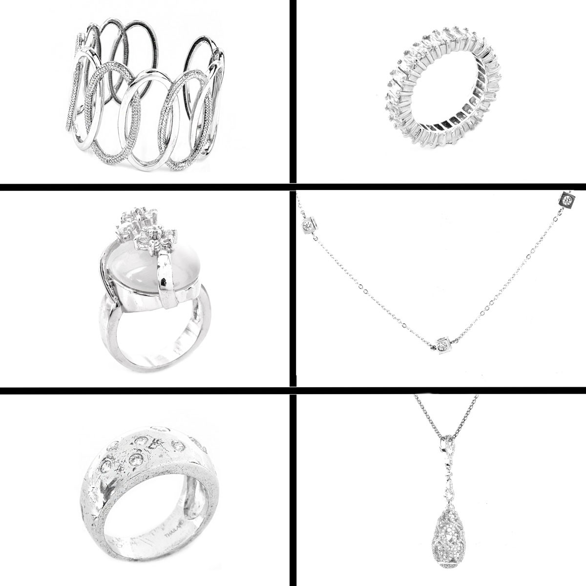 Six (6) Pieces Sterling And CZ Fashion Jewelry