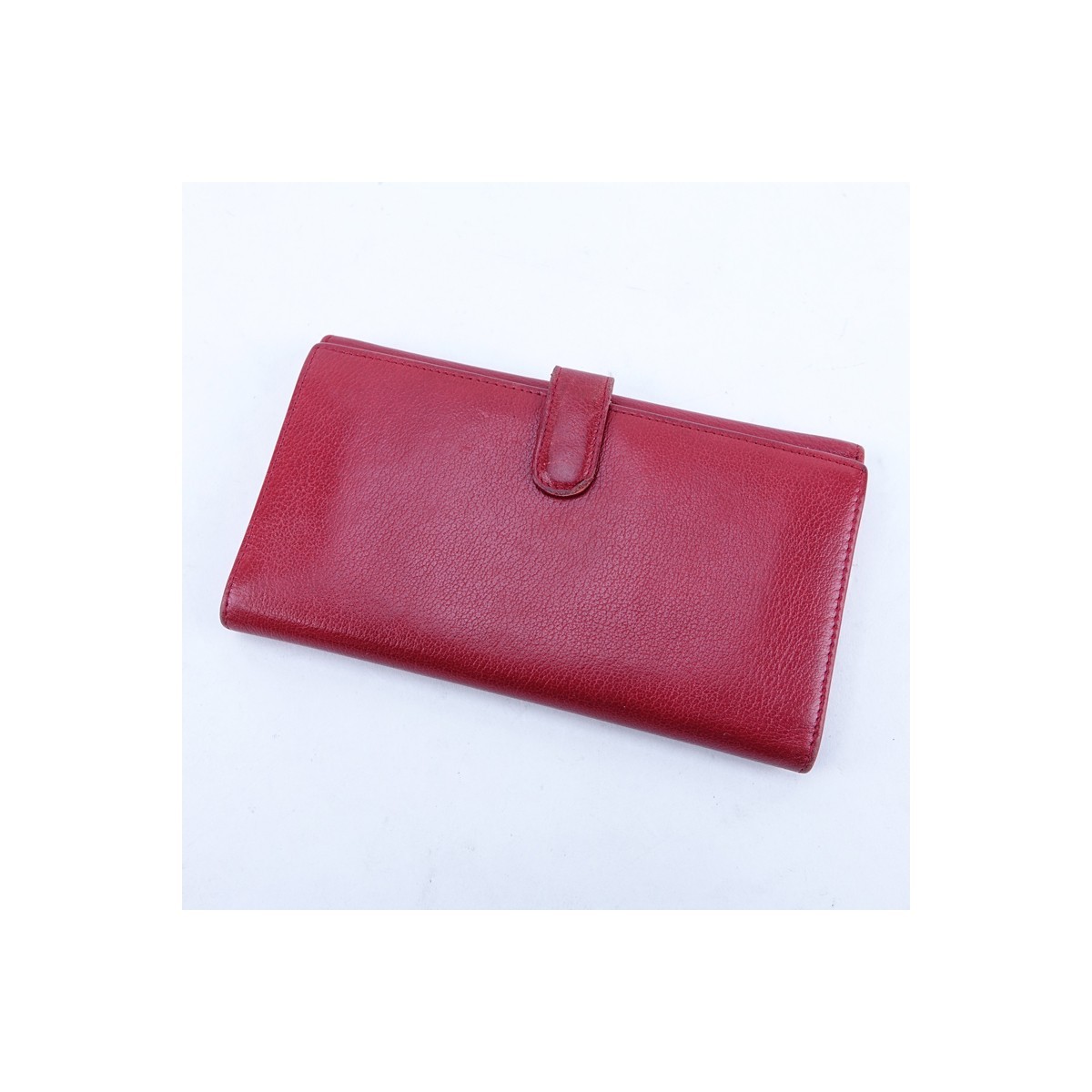 Chanel Red Small Grained Leather Flower Logo Long