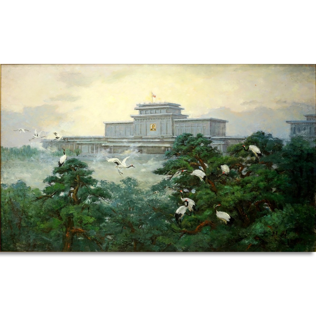 20th C. Chinese School Oil On Canvas, Tiananmen