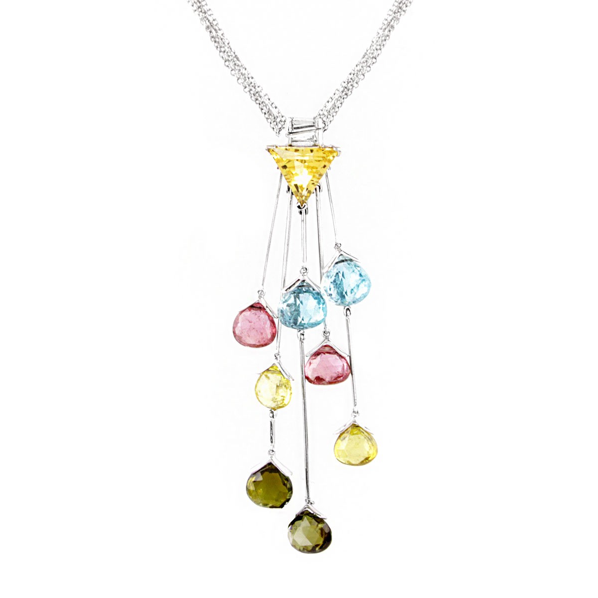 Contemporary Multi Gemstone and 18K Gold Necklace
