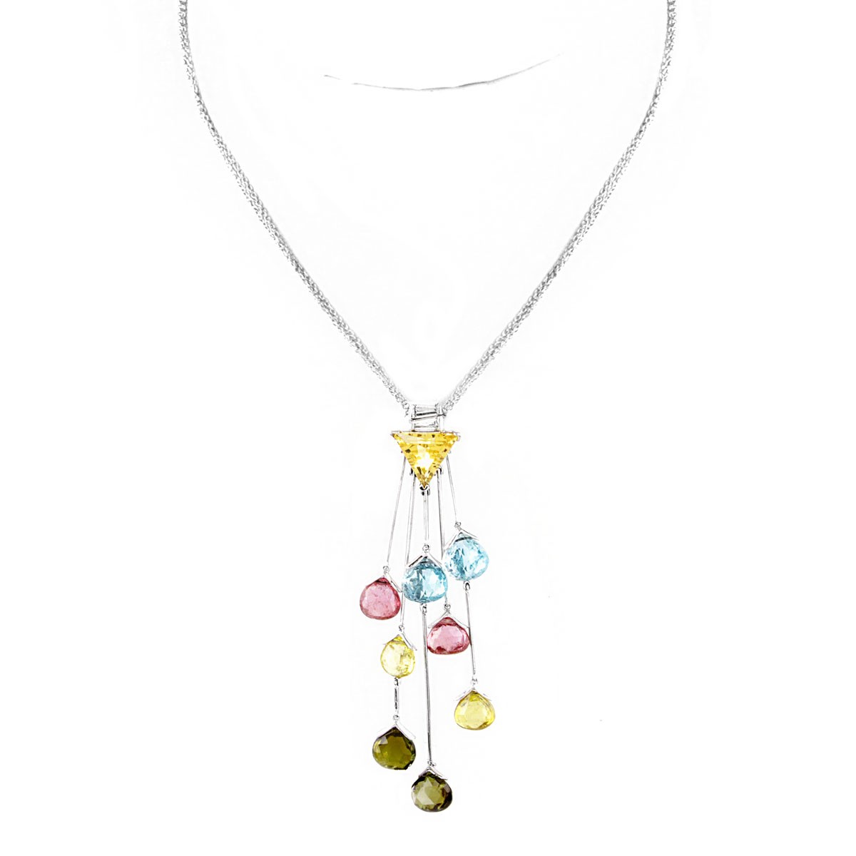 Contemporary Multi Gemstone and 18K Gold Necklace