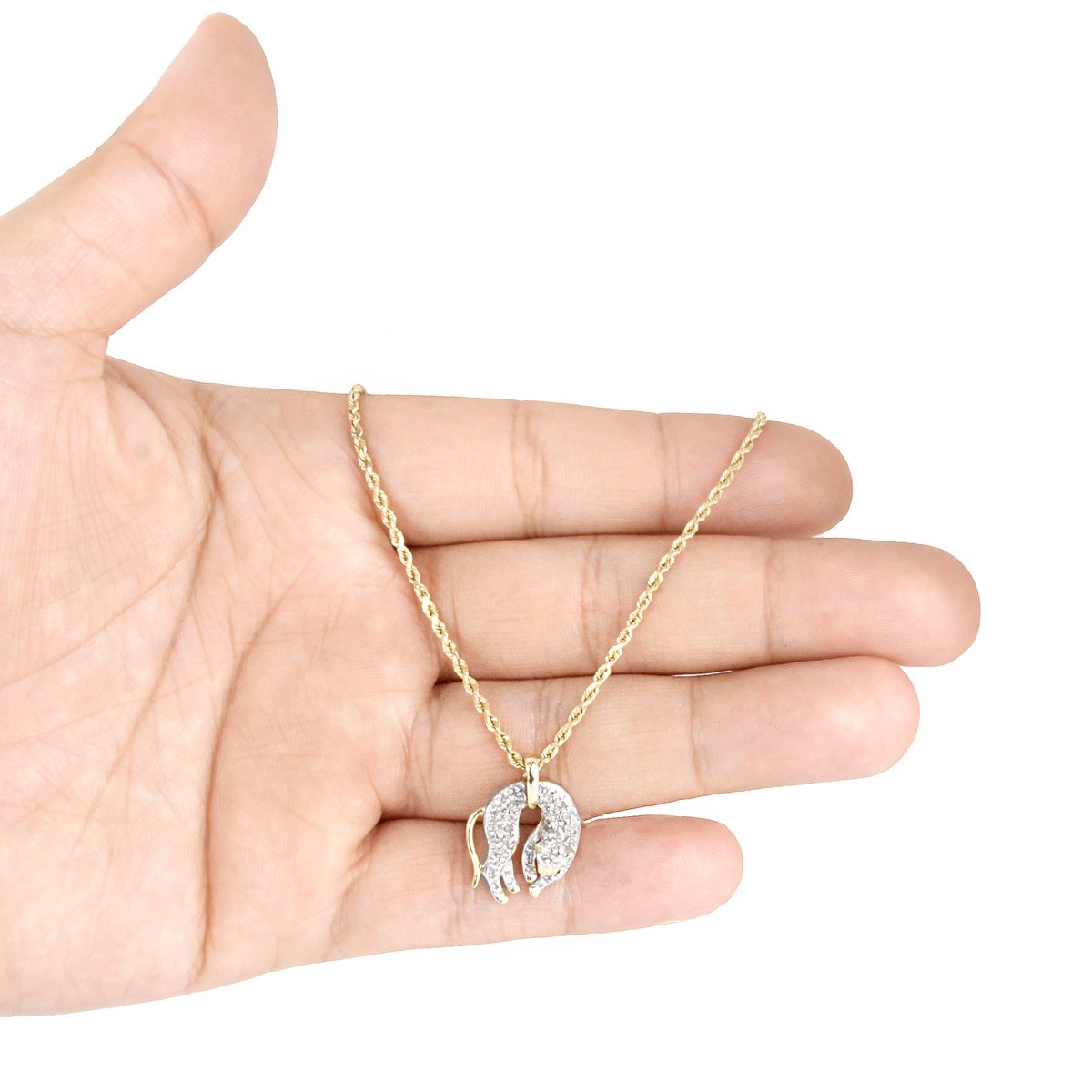 Diamond and 14K Gold Cat Pendant Necklace