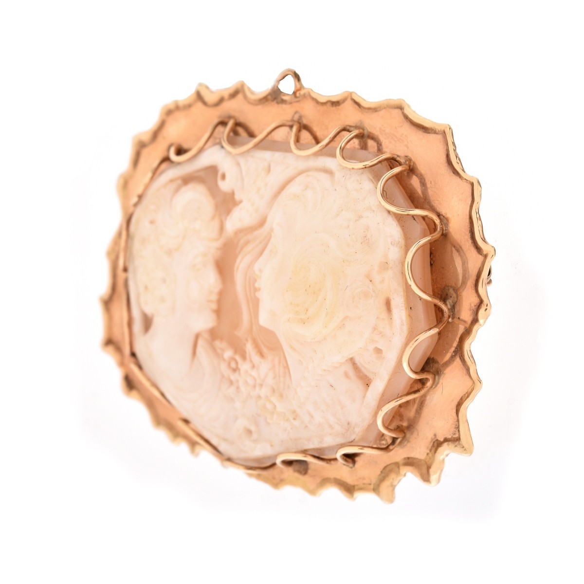 Vintage Carved Shell and 14K Cameo Brooch