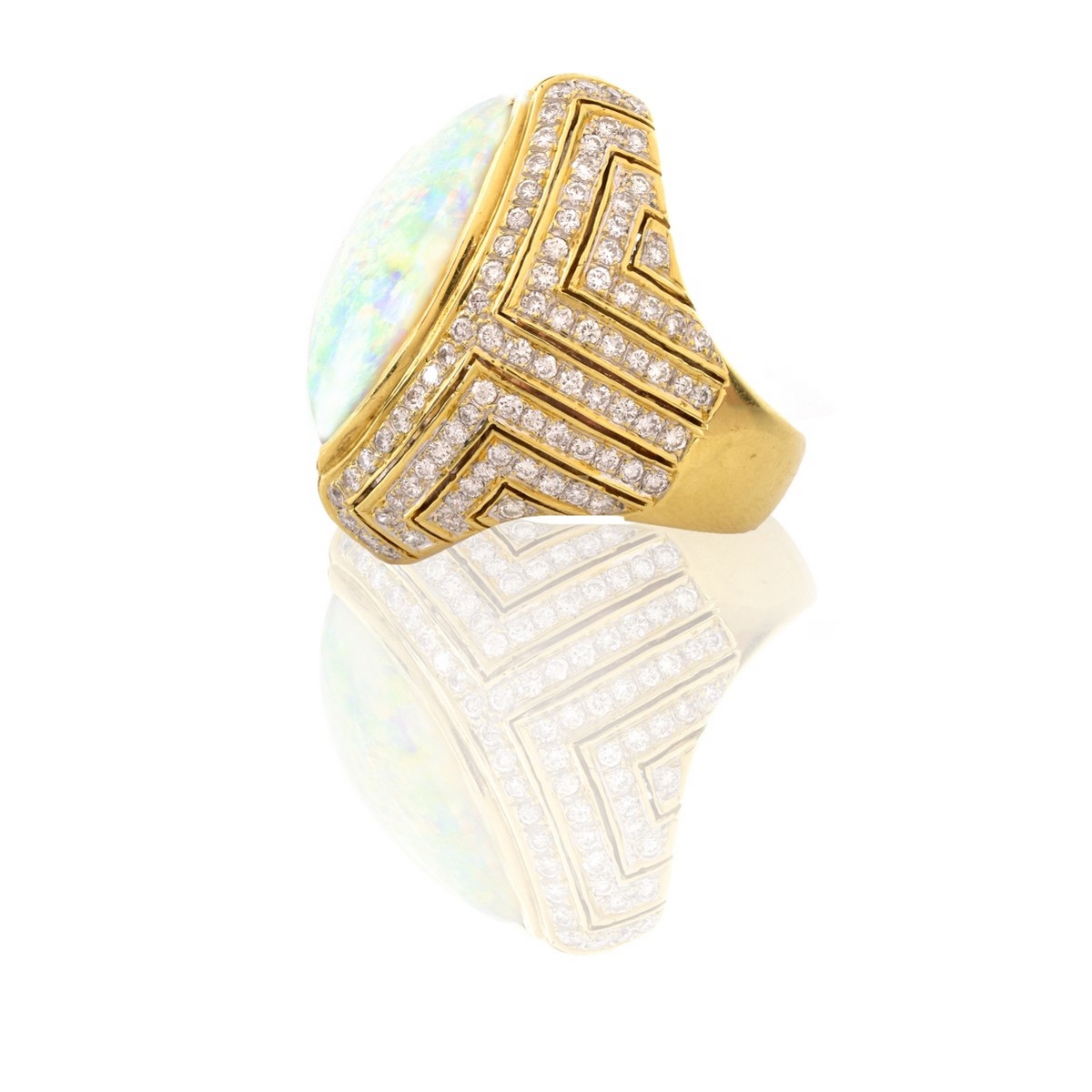 Opal, Diamond and 18K Gold Ring