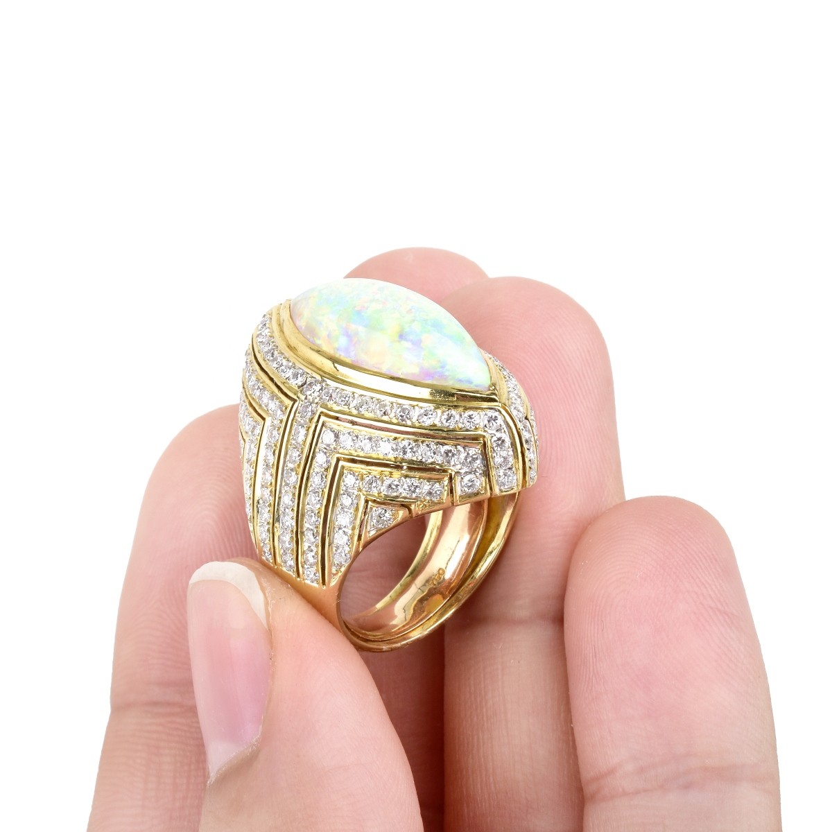 Opal, Diamond and 18K Gold Ring