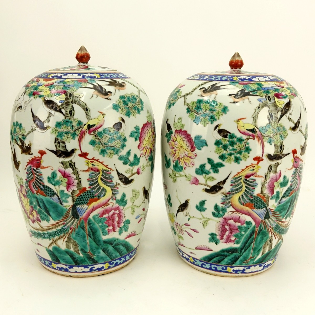 Pair of Chinese Famille Rose Tall Jars
