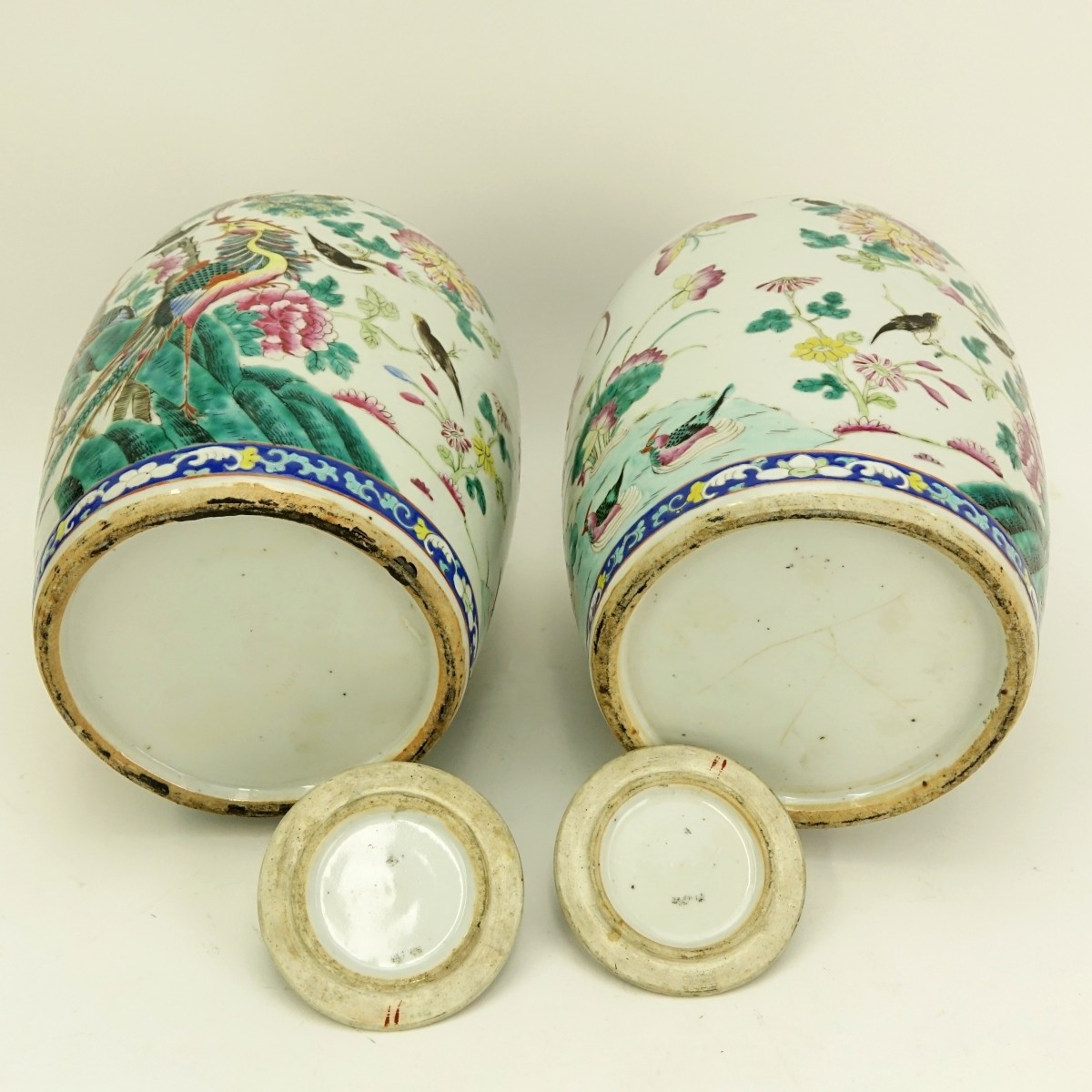 Pair of Chinese Famille Rose Tall Jars