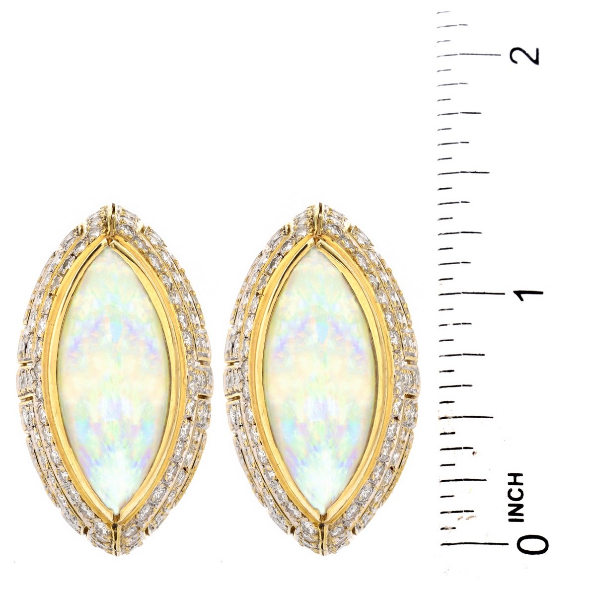 Opal, Diamond and 18K Gold Earrings