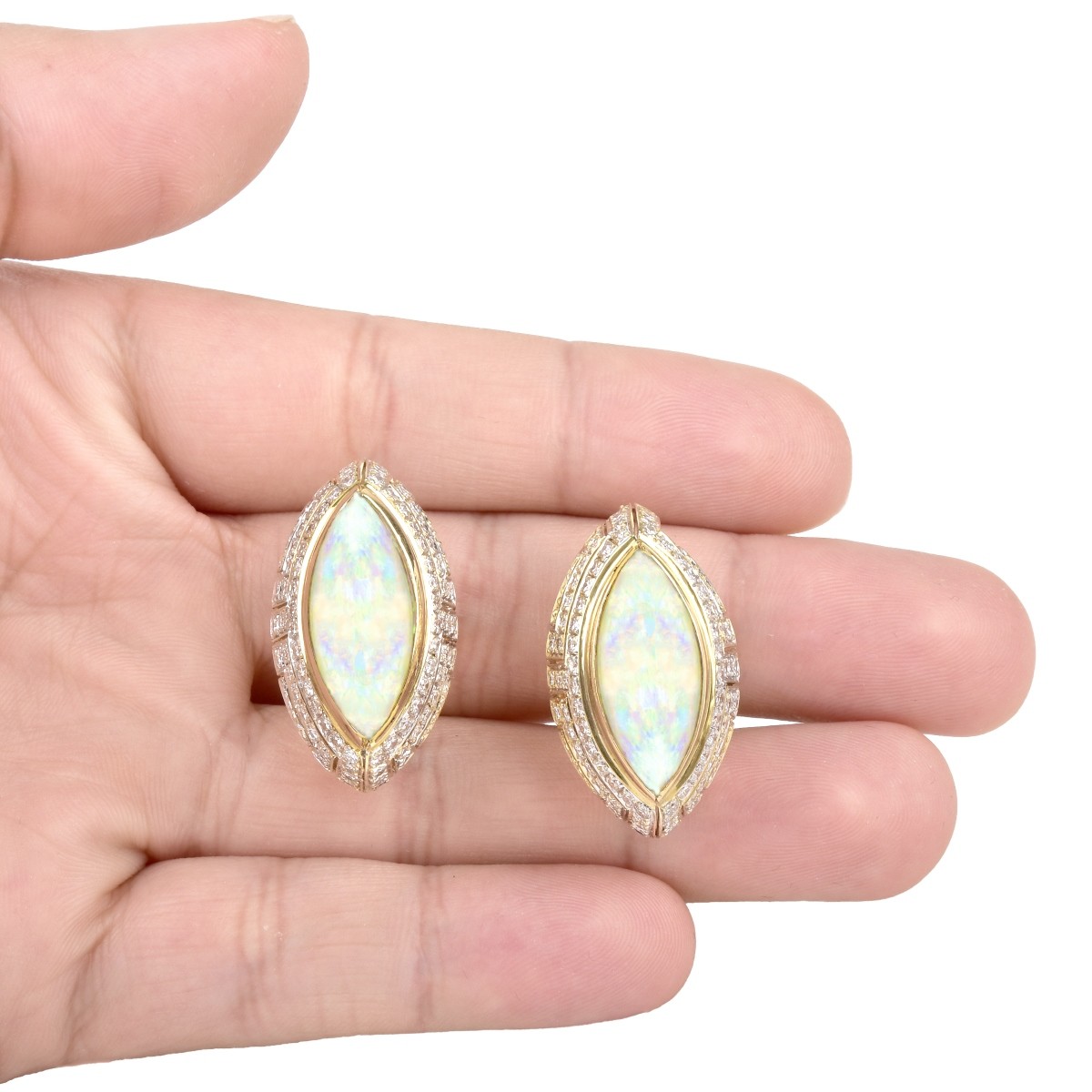 Opal, Diamond and 18K Gold Earrings