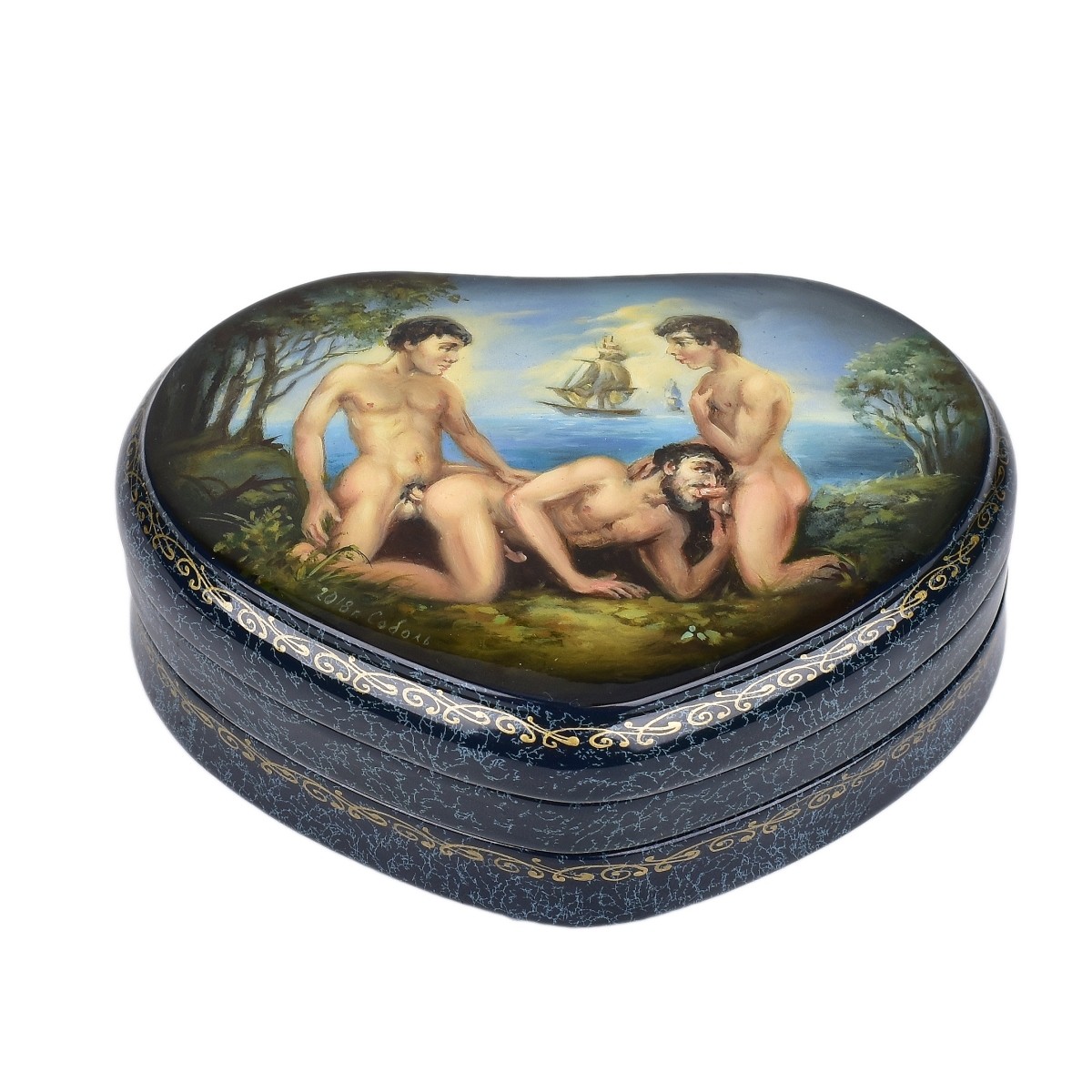 20th C Erotic Russian Lacquer Three Part Box