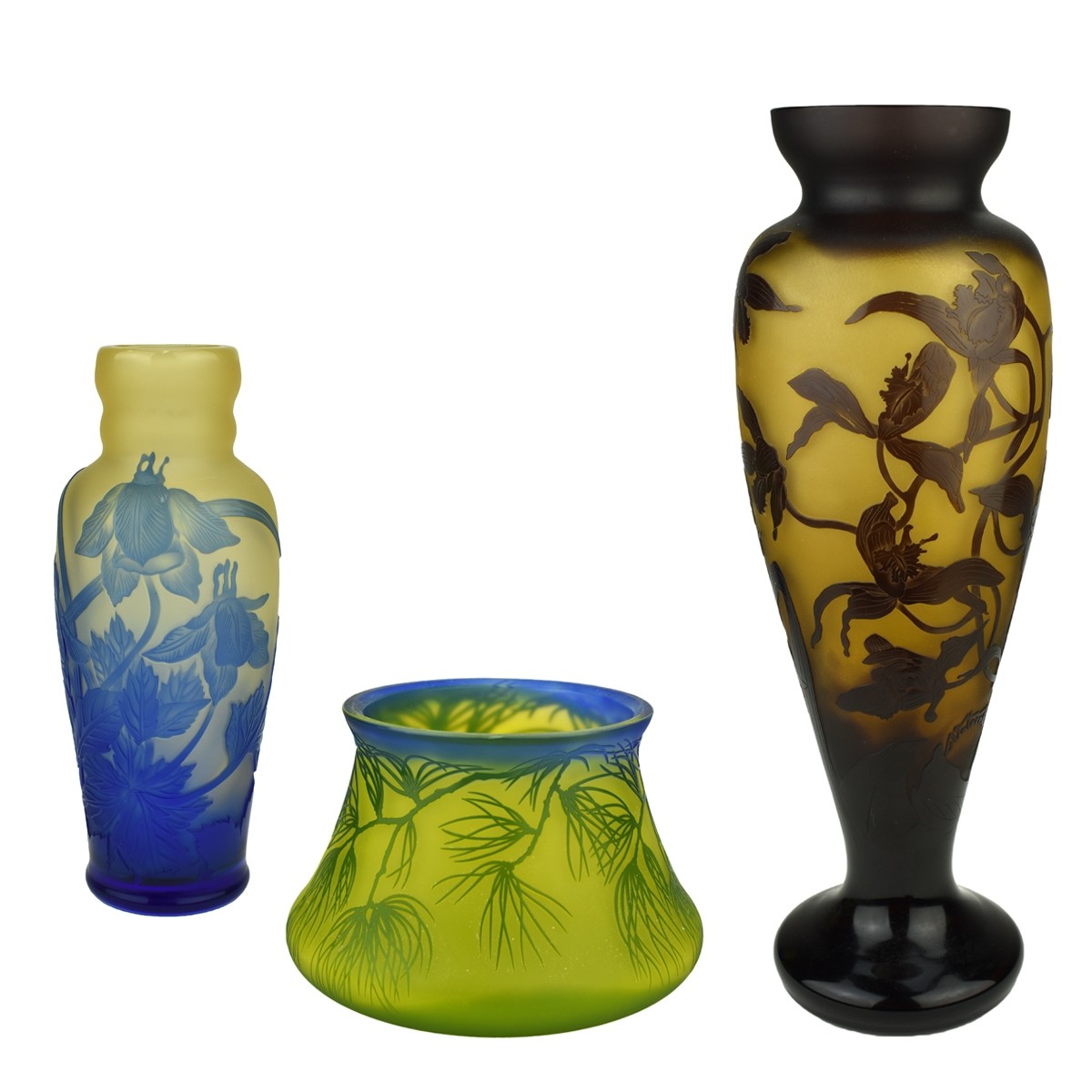 Three (3) Czech Cameo Glass Vases