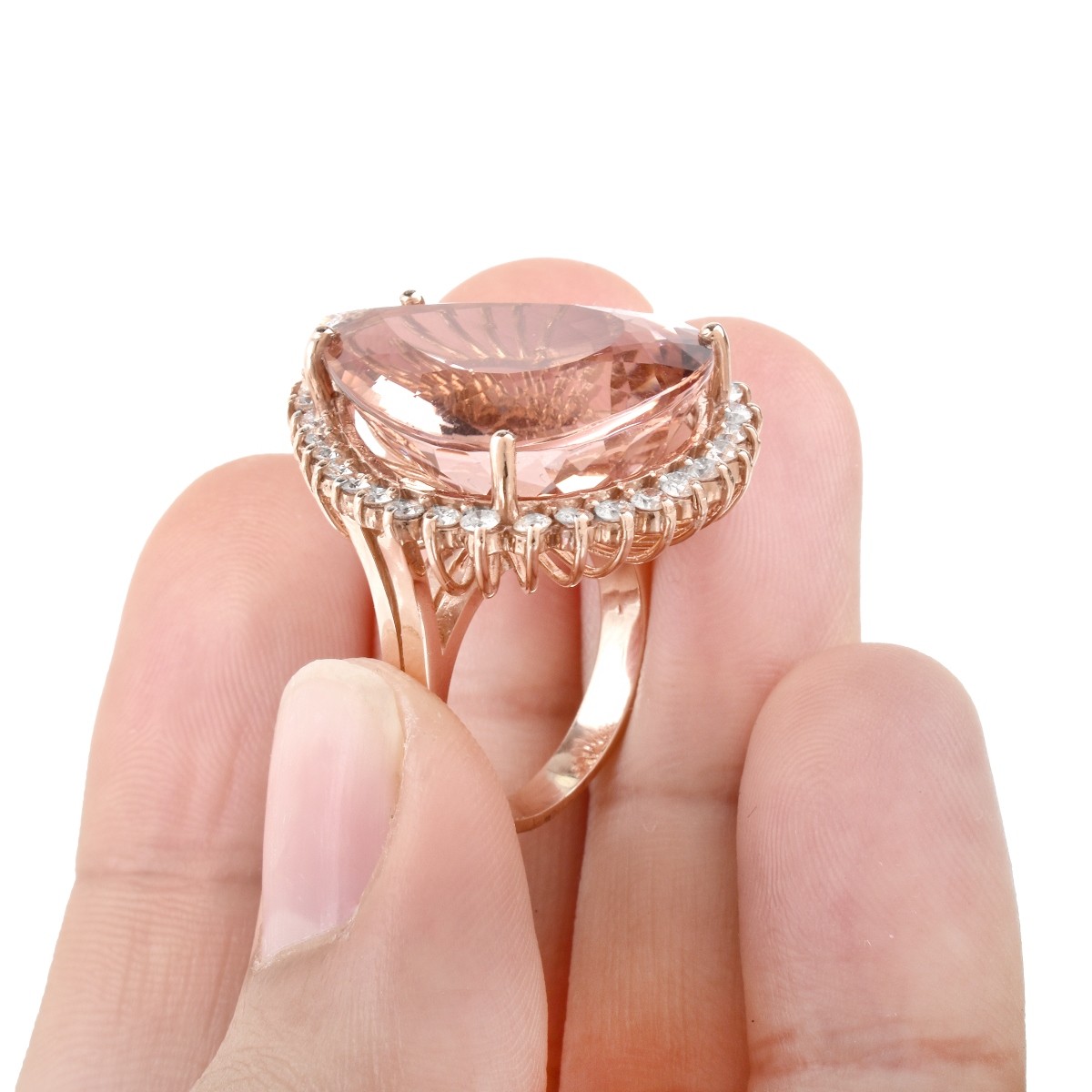 Morganite, Diamond and 14K Gold Ring