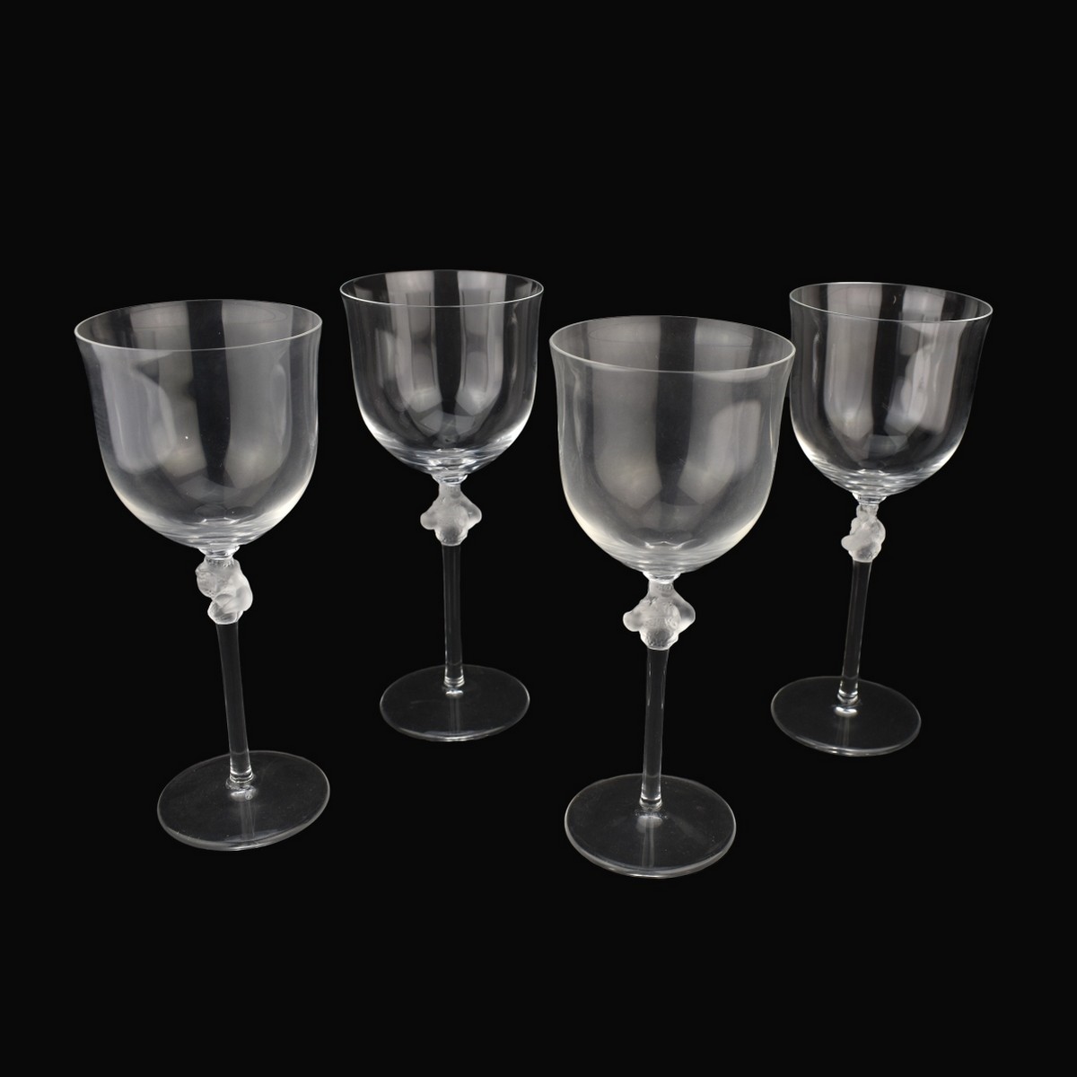Four (4) Lalique "Roxanne" Crystal Wine Goblets