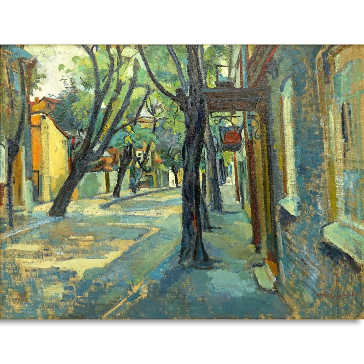 20th Century Hungarian Oil On Canvas, Street Scene