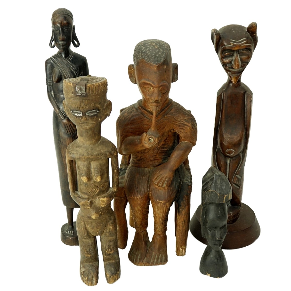 Collection Of Five (5) Carved Wood African Figures