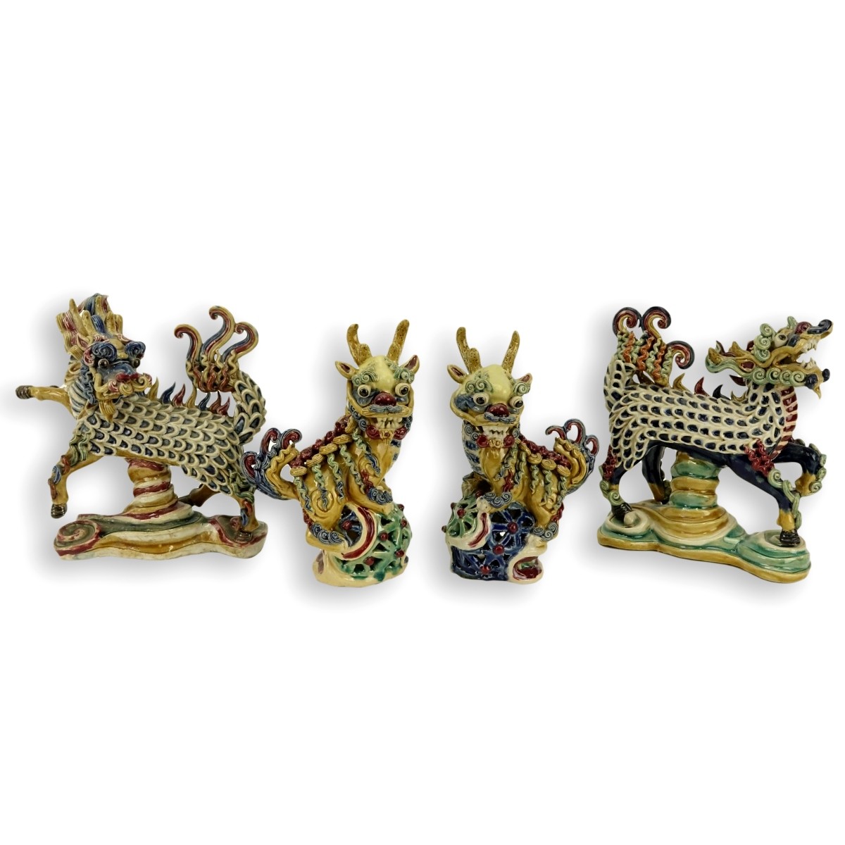 Four (4) Chinese Glazed Pottery Foo Dogs Figures