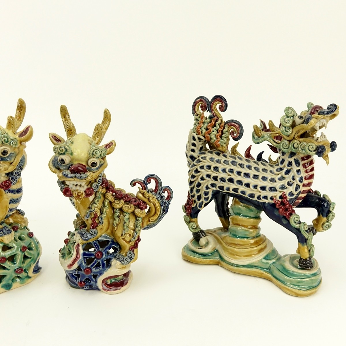 Four (4) Chinese Glazed Pottery Foo Dogs Figures