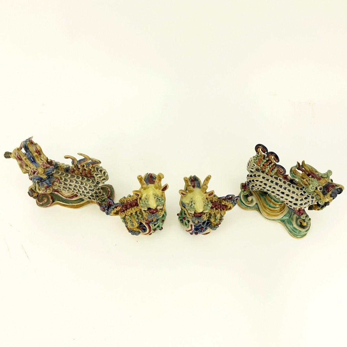 Four (4) Chinese Glazed Pottery Foo Dogs Figures